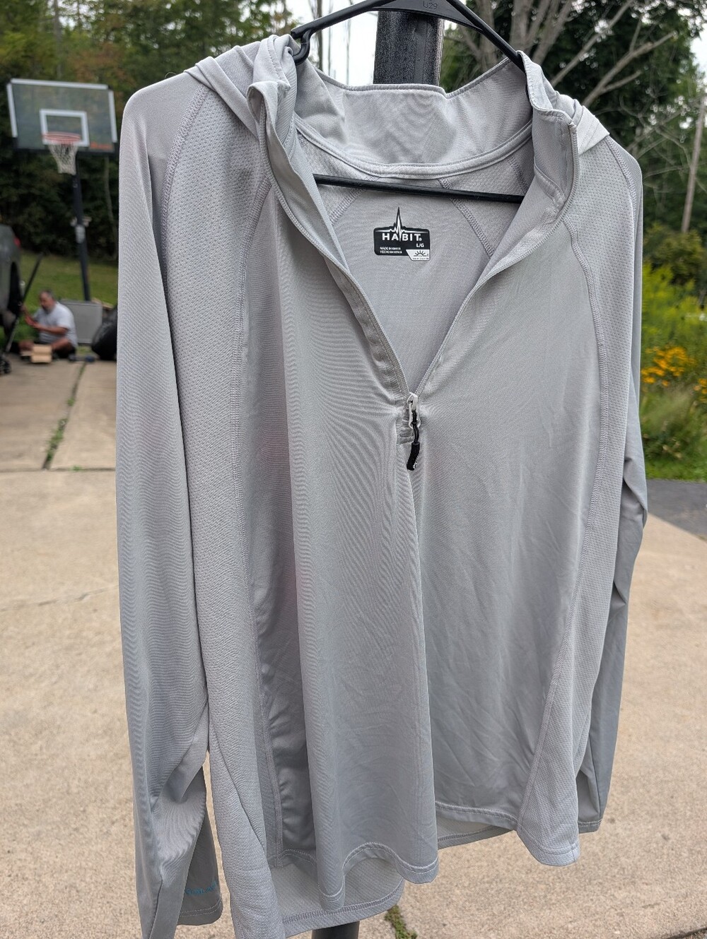 Men's Light Gray Hooded  Habit Active Pullover Jacket Size Large